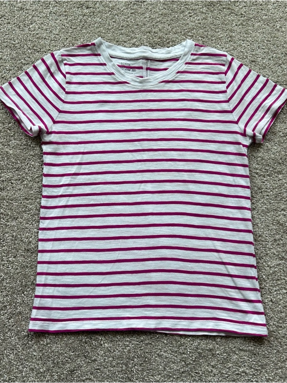 J.Crew Women's XS Striped Girlfriend Tee Pink White Short Sleeve Crew Neck Top